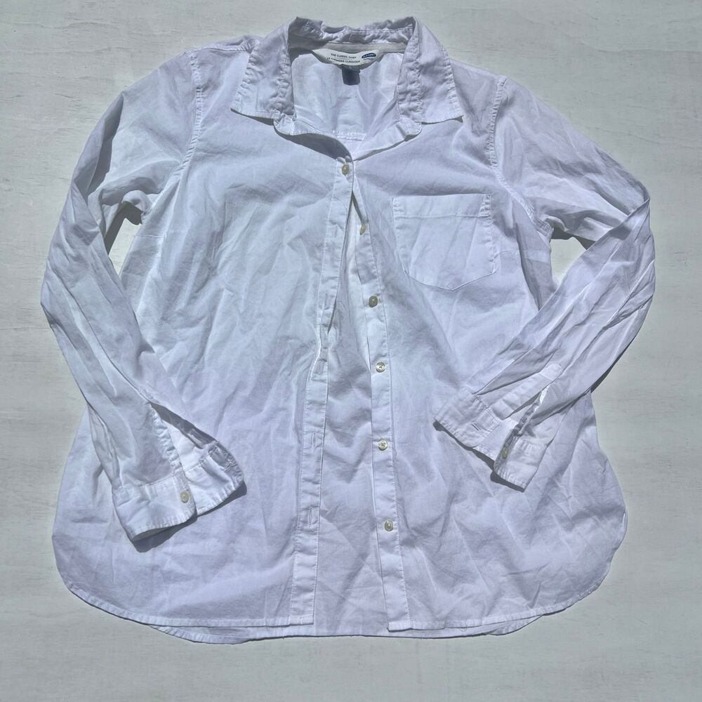 Old Navy Classic Shirt Women Size L White 100% Cotton Button Down Pit2Pit 21